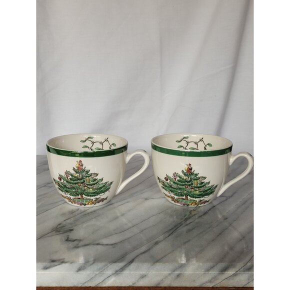 SPODE Christmas Tree Santa Coffee Tea Cups 6oz Set of 2 England VTG - Picture 4 of 15